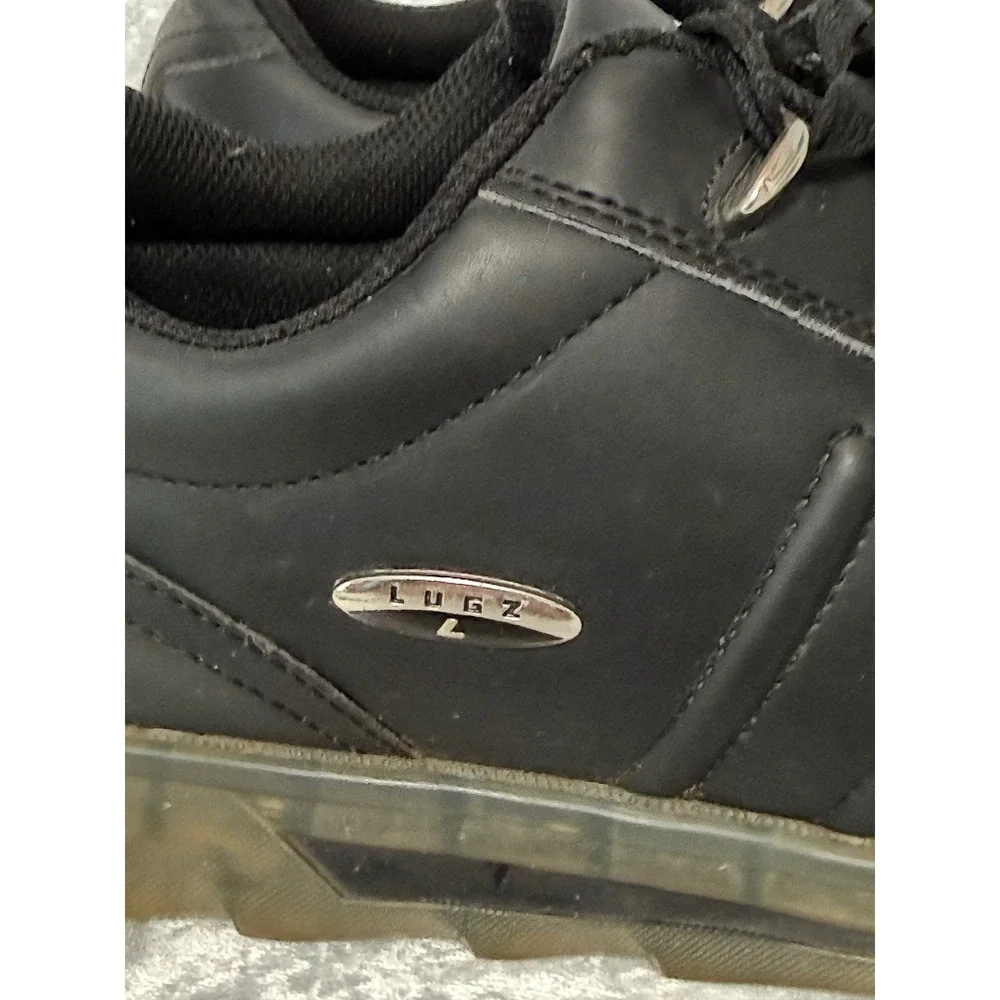 Lugz Mens Black Low Top Sneakers‎ Translucent Lug Sole Silver Hardware Shoes